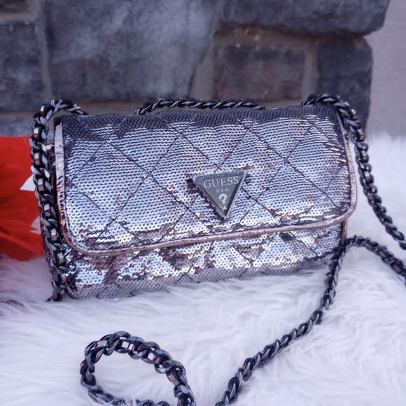 Guess Sequin Pewter Mini Cessily Crossbody Bag - Picture 4 of 16